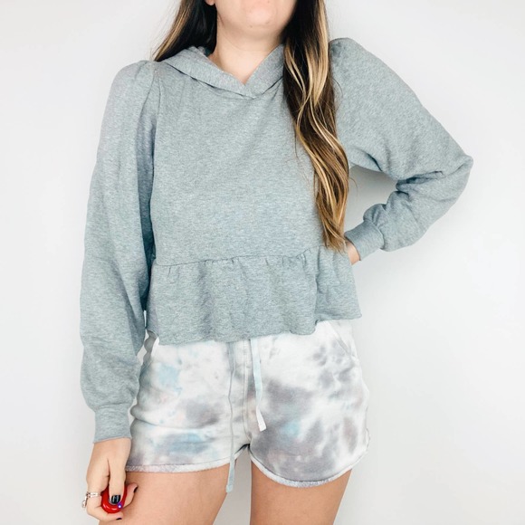 Project Social T Tops - Project Social T gray Cropped Peplum Hoodie Medium